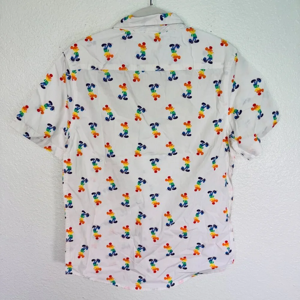 Mickey Mouse Shirt Mens Small Rainbow Pride Button Up Disney Parks World NEW S - Picture 2 of 9